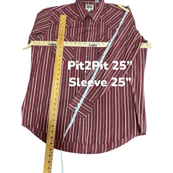 ELY Cattleman Western Shirt Mens 17 Maroon Red Stripe Rodeo Pearl Snap Long Slv - Picture 2 of 9